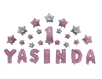FOLYO BALON 1 YAŞINDA YILDIZLI SET PEMB 16INC 